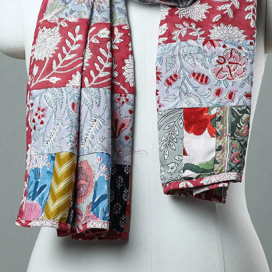 Multicolor - Patchwork Cotton Sanganeri Block Print Stole 05