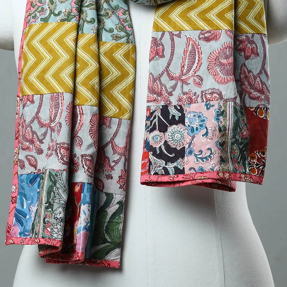 Multicolor - Patchwork Cotton Sanganeri Block Print Stole 07
