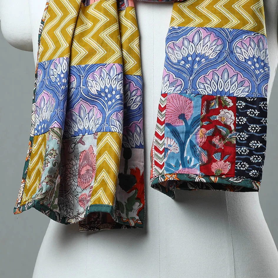 Multicolor - Patchwork Cotton Sanganeri Block Print Stole 08