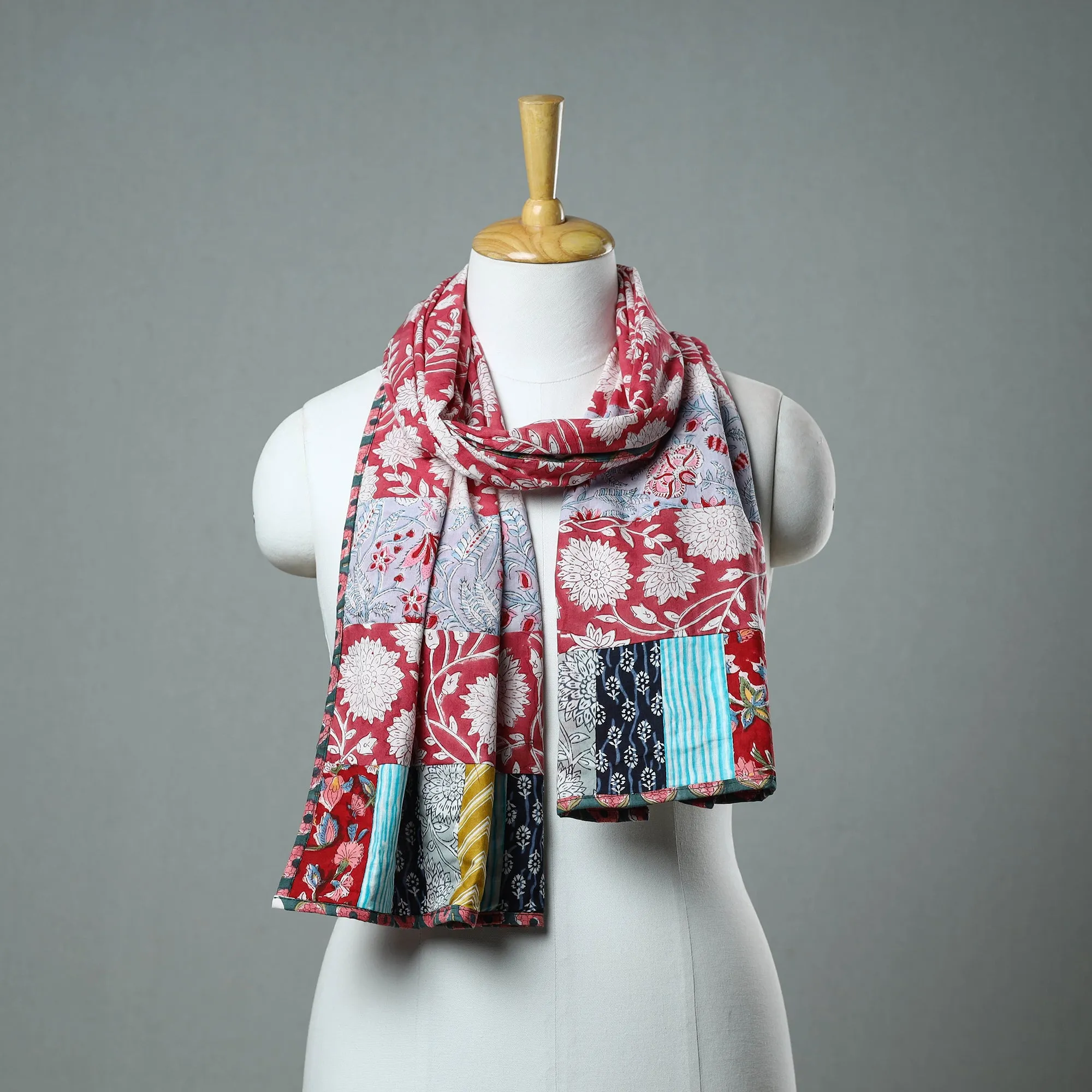 Multicolor - Patchwork Cotton Sanganeri Block Print Stole 18