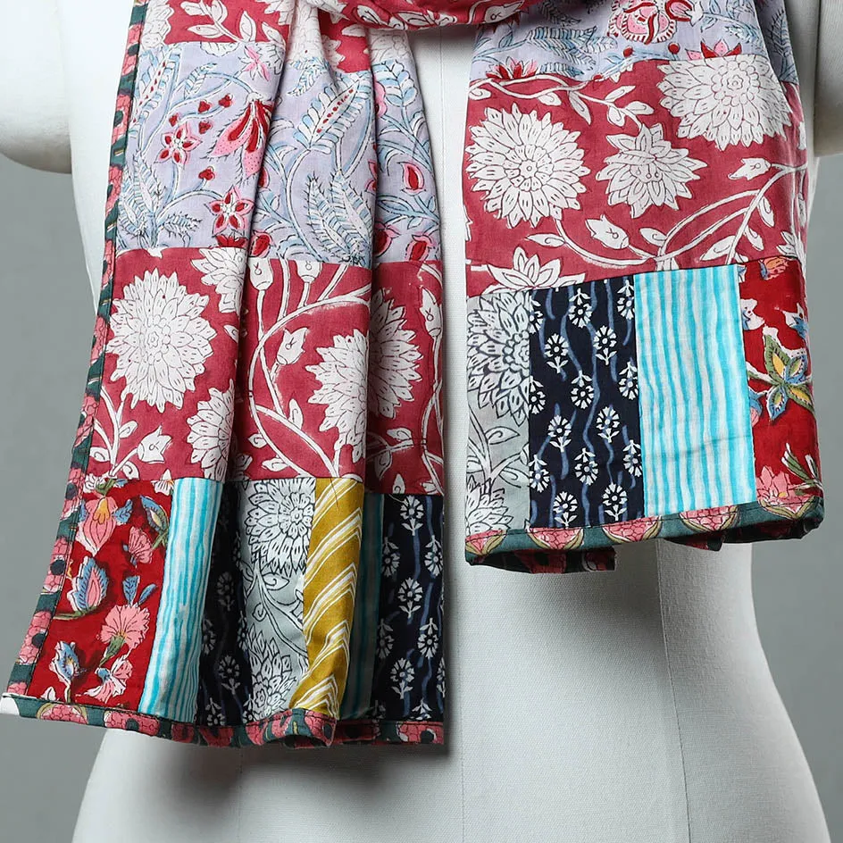 Multicolor - Patchwork Cotton Sanganeri Block Print Stole 18