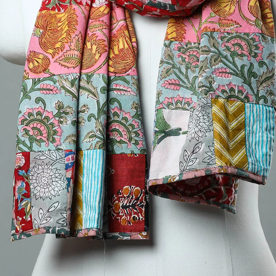 Multicolor - Patchwork Cotton Sanganeri Block Print Stole 21