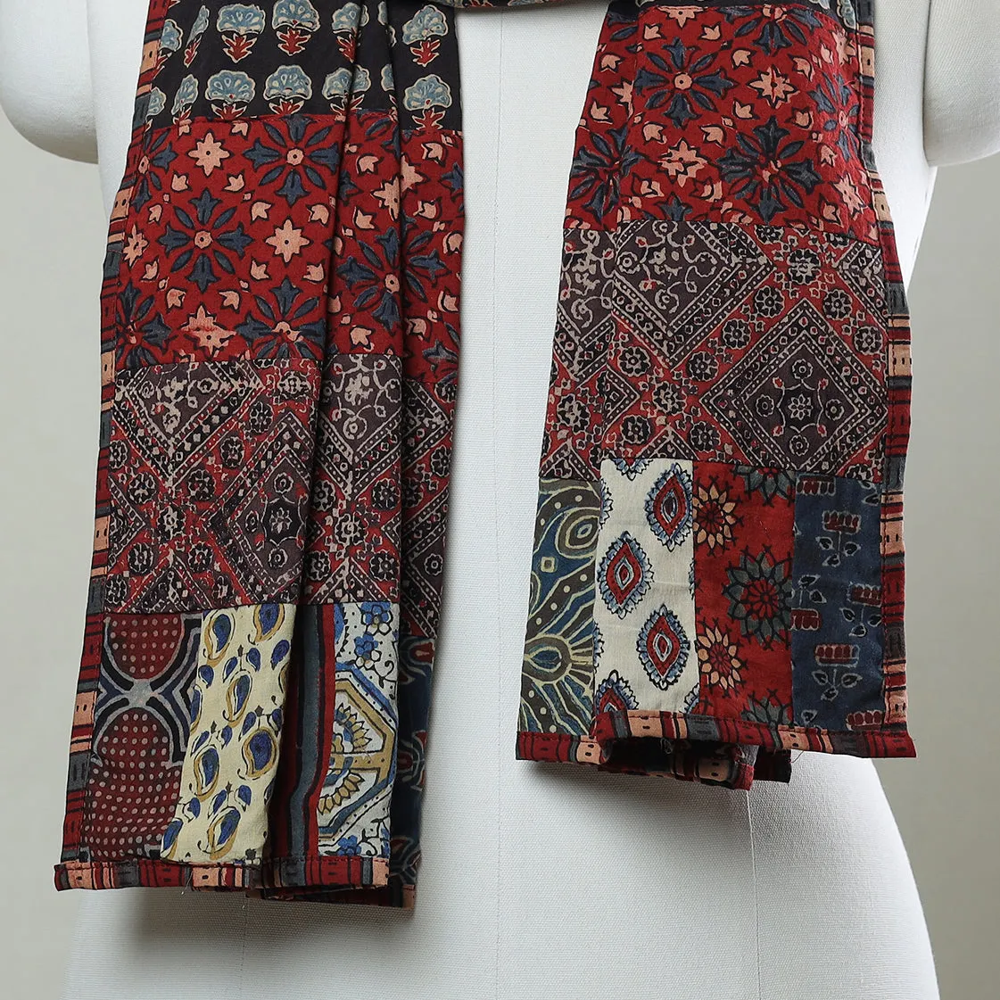 Multicolor - Patchwork Cotton Stole in Ajrakh Block Prints 01