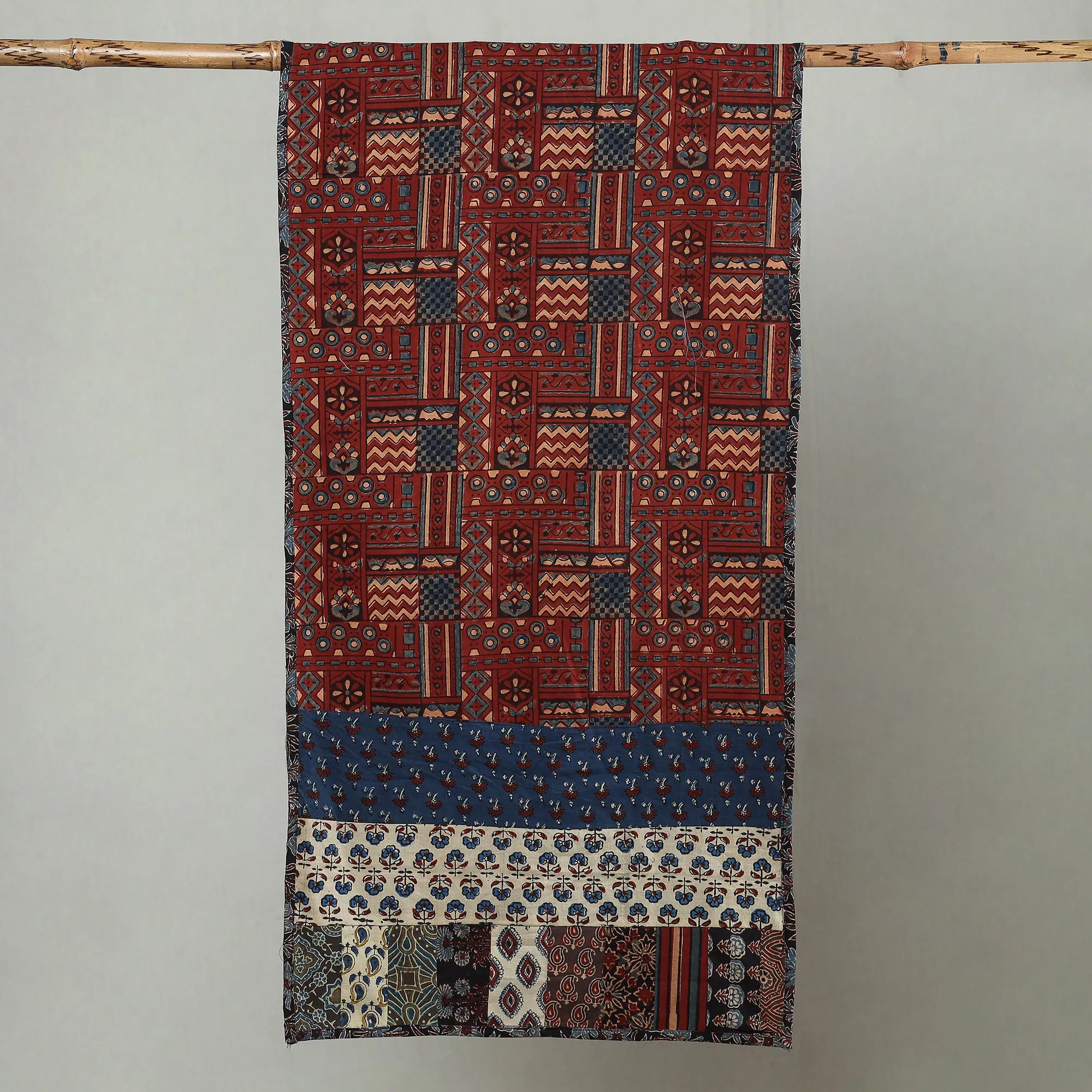 Multicolor - Patchwork Cotton Stole in Ajrakh Block Prints 42