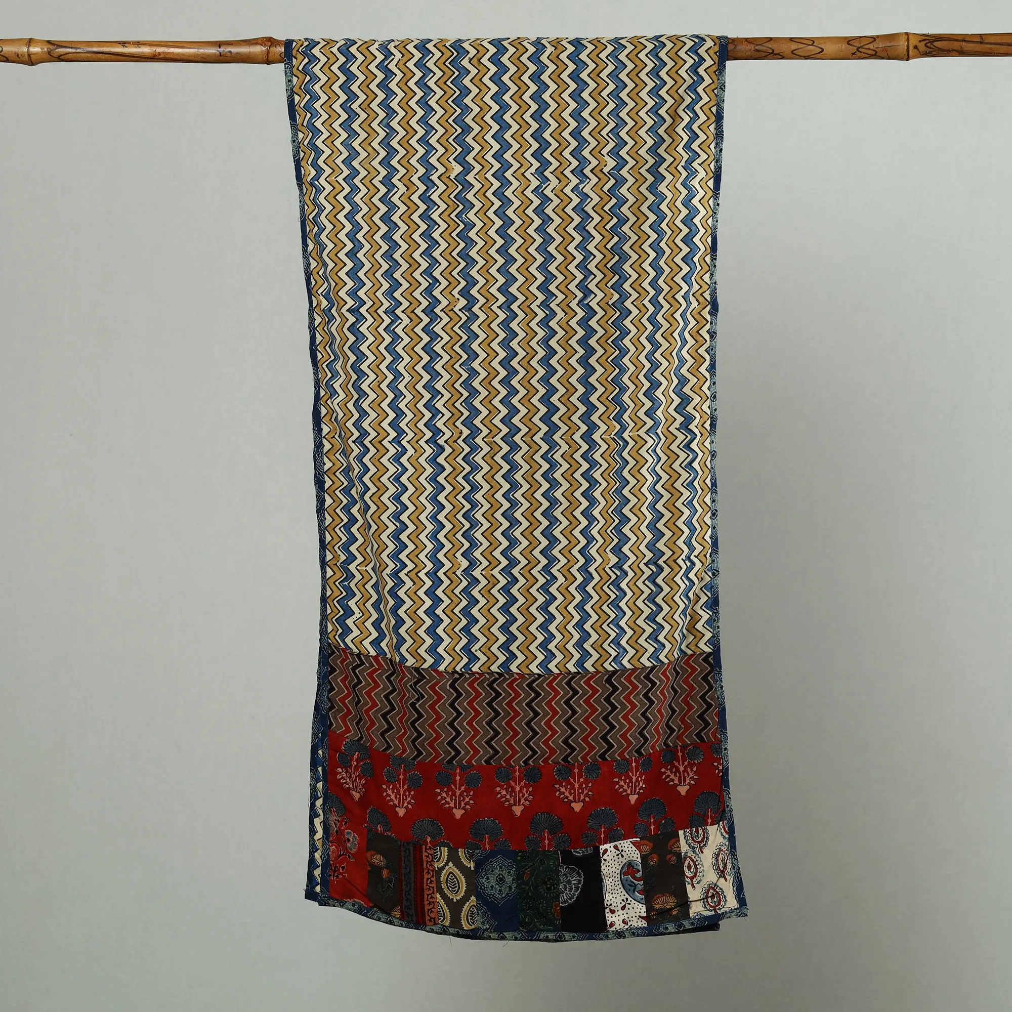 Multicolor - Patchwork Cotton Stole in Ajrakh Block Prints 55