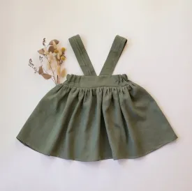 Olive Linen Pintuck Straps Pinafore