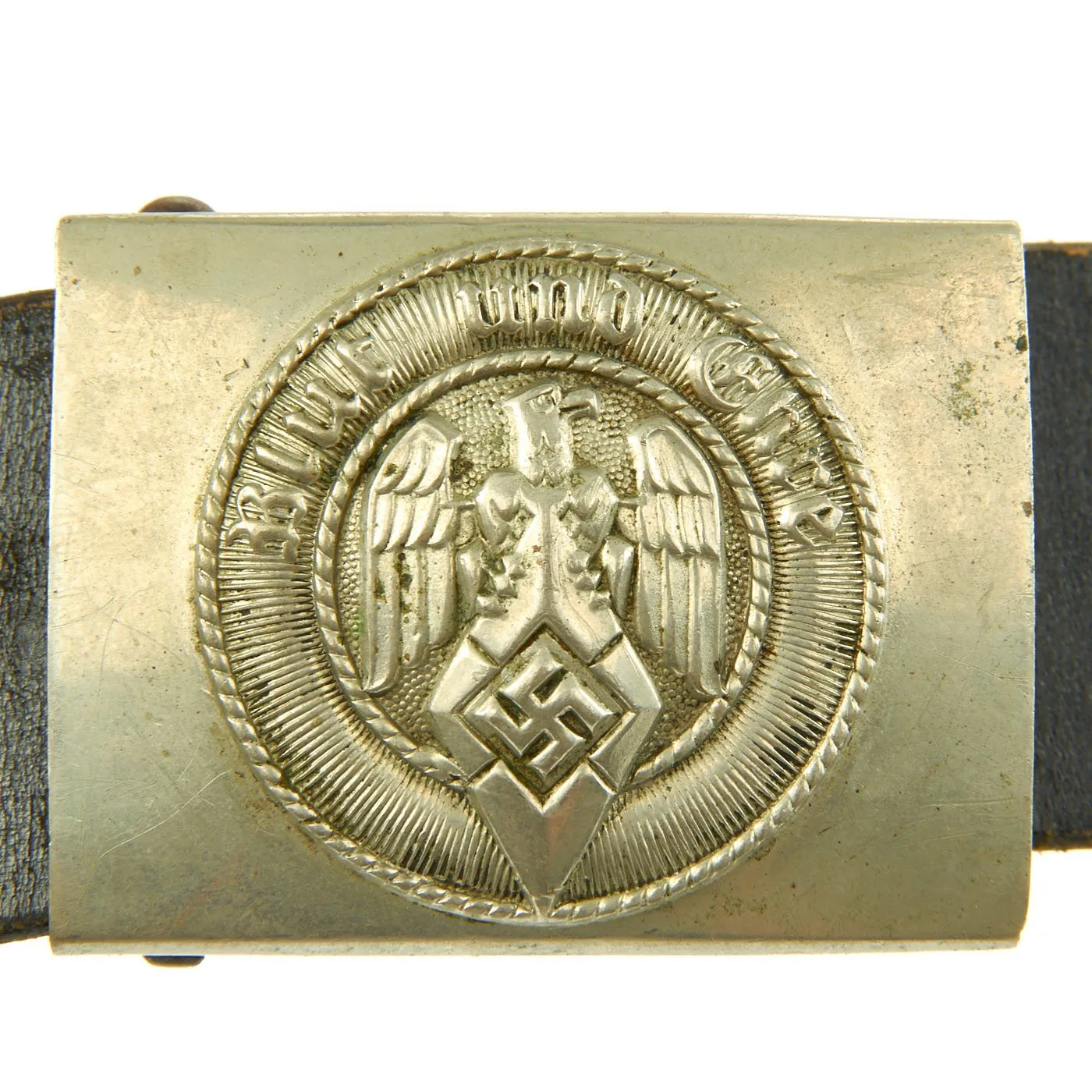 Original German WWII Early HJ Knife Belt with Solid Nickel Buckle by F. W. Assmann & Söhne