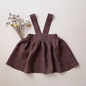 Plum Check Linen Pintuck Straps Pinafore