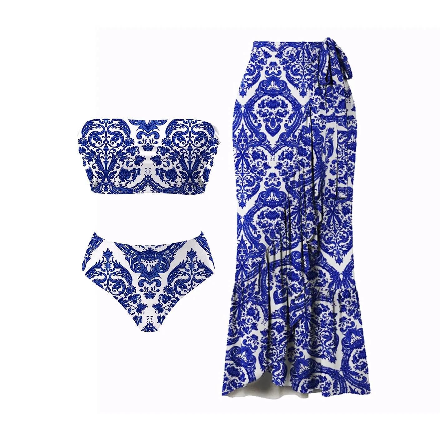 Porcelain Lemon Print Shoulder Ruffle Swimsuit With Cover Up