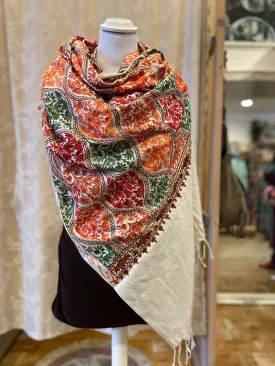 Shanila embroidery handmade scarf - white embroidery