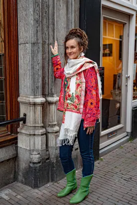 Shanila embroidery handmade scarf - white mountain- one of a kind