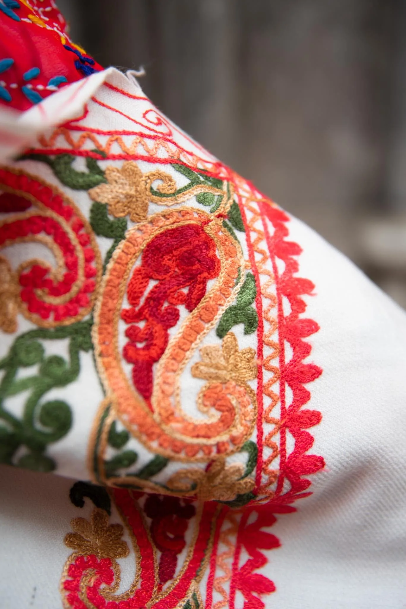 Shanila embroidery handmade scarf - white mountain- one of a kind