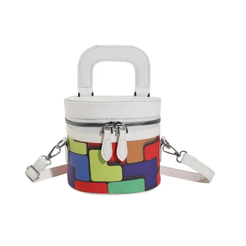 Sohiwoo New Trendy Women Mini Colorful Painting Leather Bucket Bag Lady Luxury Designer Cute Handbag Small Crossbody Purse For Girls