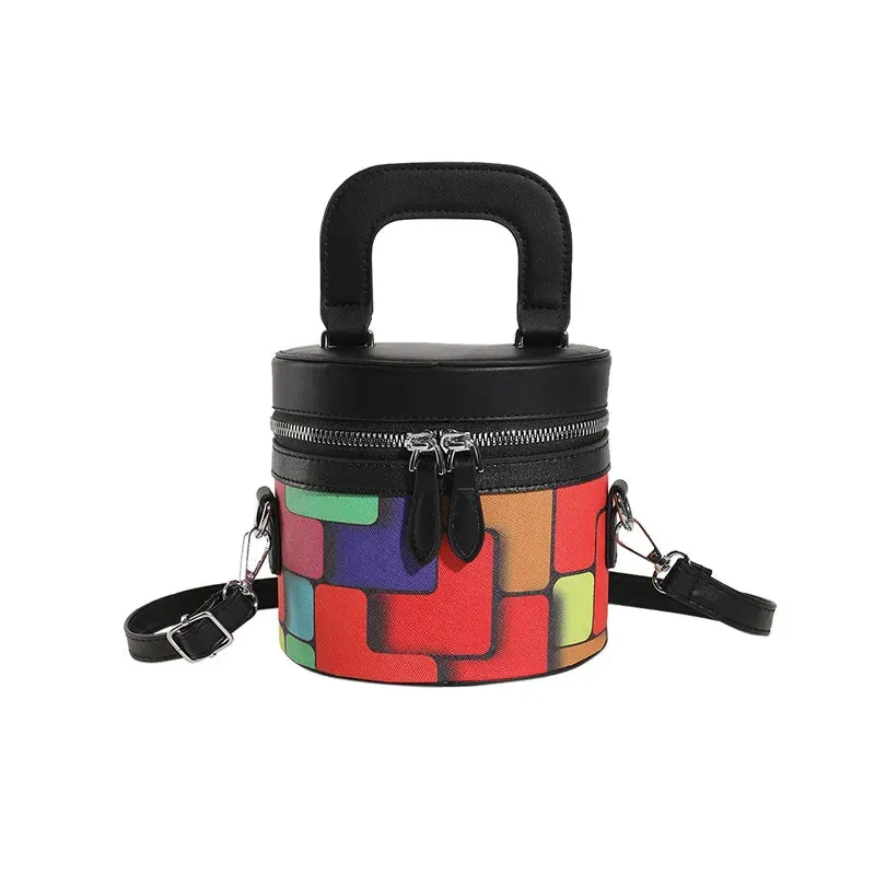 Sohiwoo New Trendy Women Mini Colorful Painting Leather Bucket Bag Lady Luxury Designer Cute Handbag Small Crossbody Purse For Girls