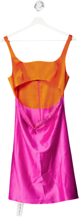 verguenza Pink Two-tone Cut-out Silk Dress With Crystal Detailing UK XS