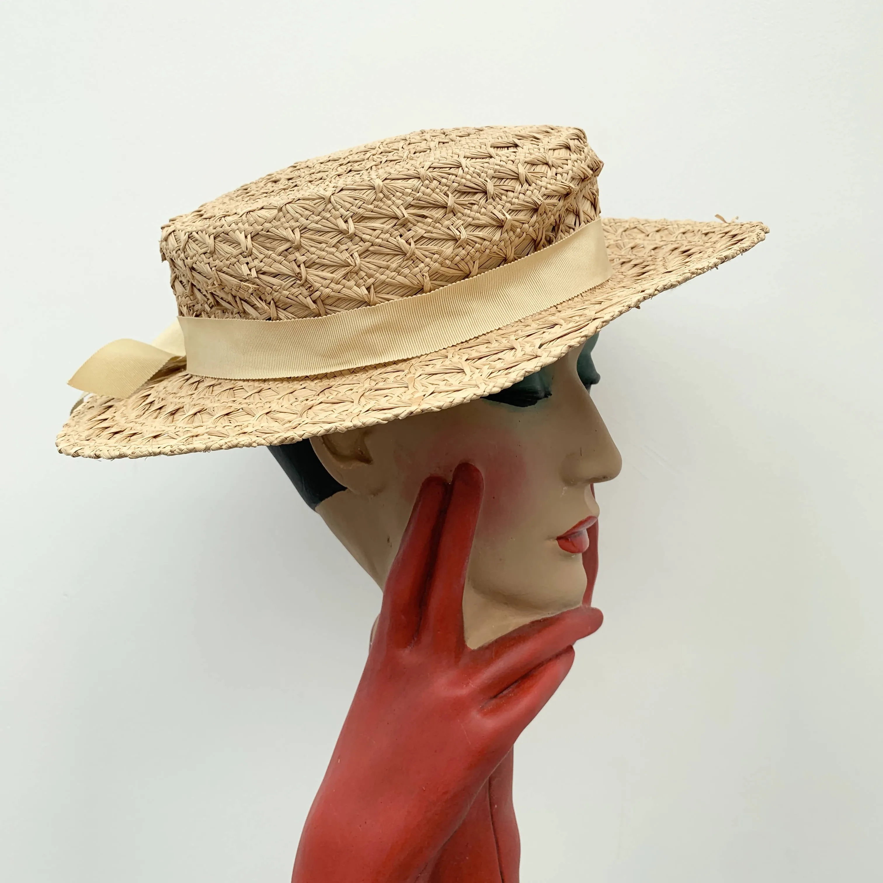 Vintage 1980’s Straw boater beige hat