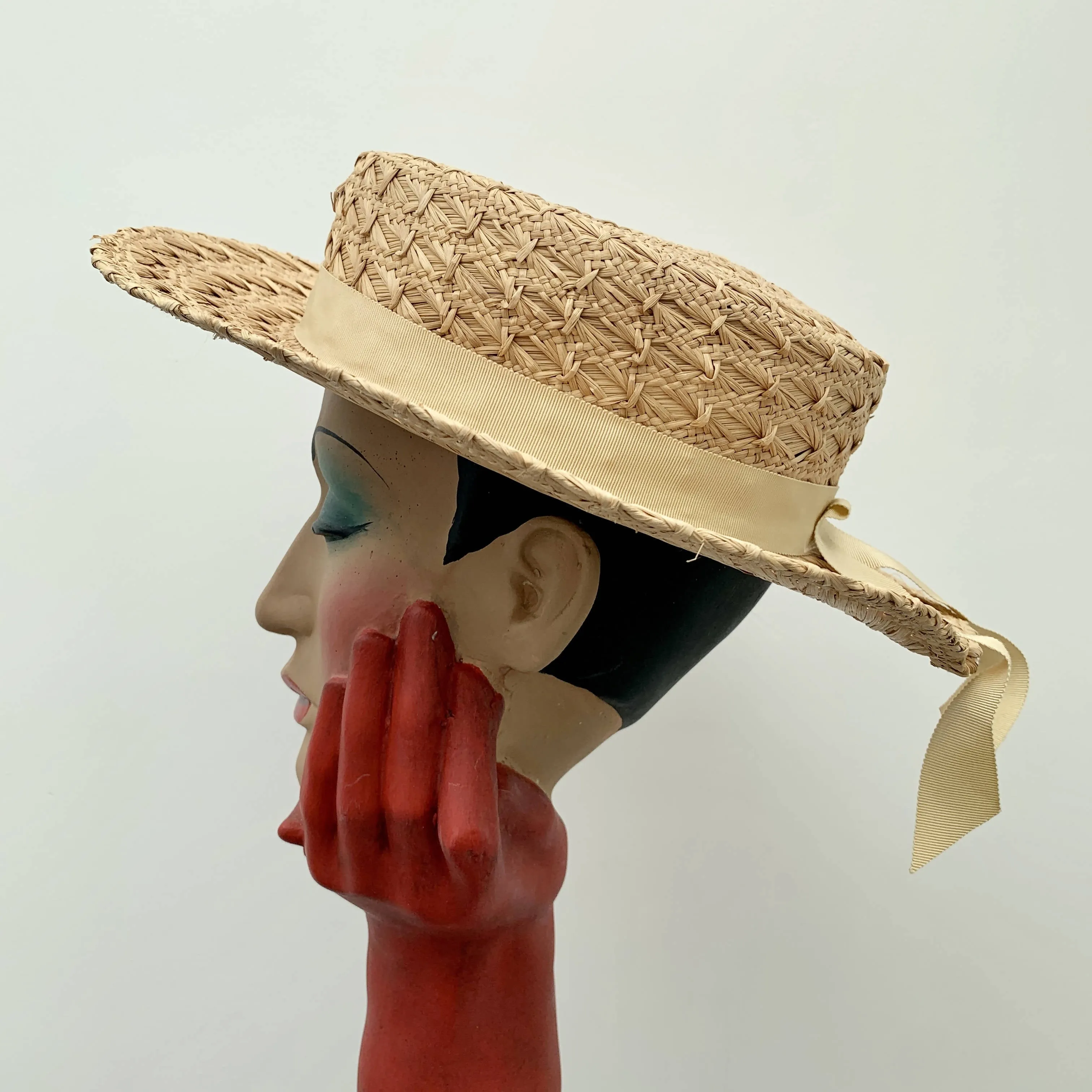Vintage 1980’s Straw boater beige hat