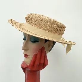 Vintage 1980’s Straw boater beige hat
