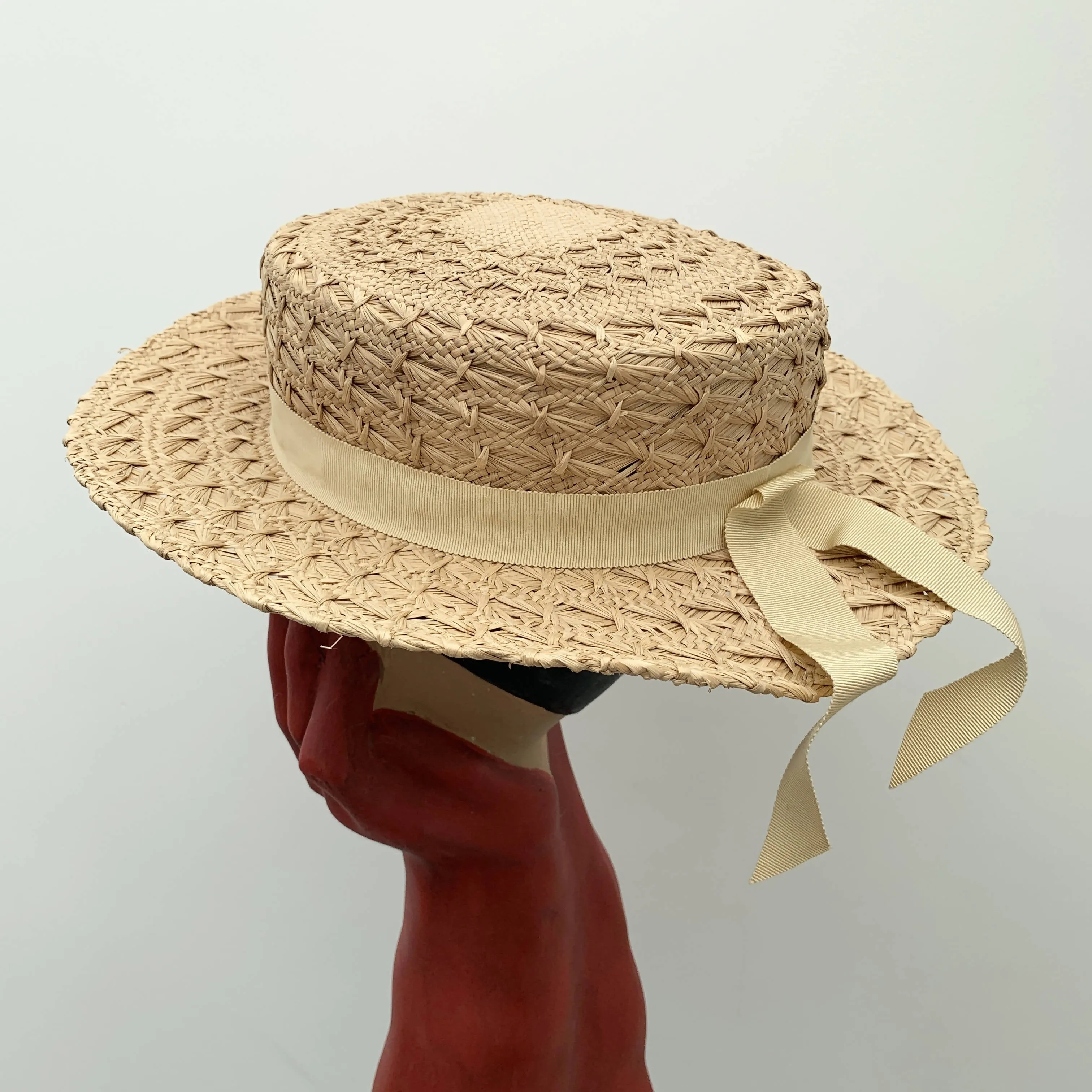 Vintage 1980’s Straw boater beige hat