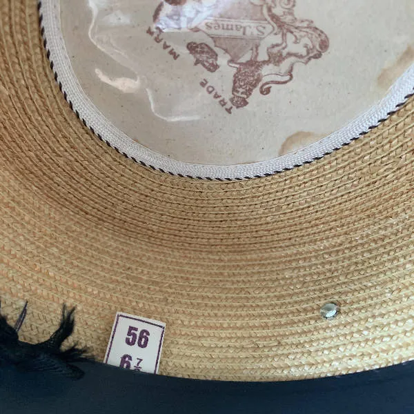 Vintage oversized boater straw hat with blue starp made in Venice, Italy