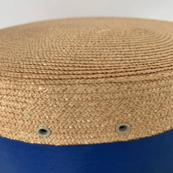 Vintage oversized boater straw hat with blue starp made in Venice, Italy