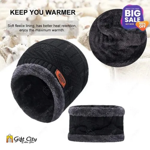 Winter Knitted Cap & Neck Warmer for Men / Women - Gift City