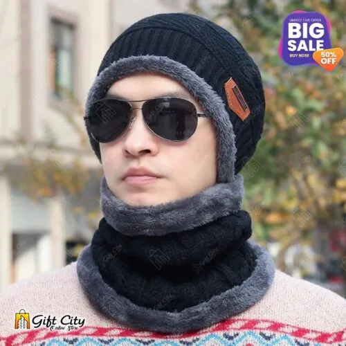 Winter Knitted Cap & Neck Warmer for Men / Women - Gift City