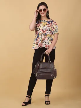 Women Leather Brown Structured Handheld Bag