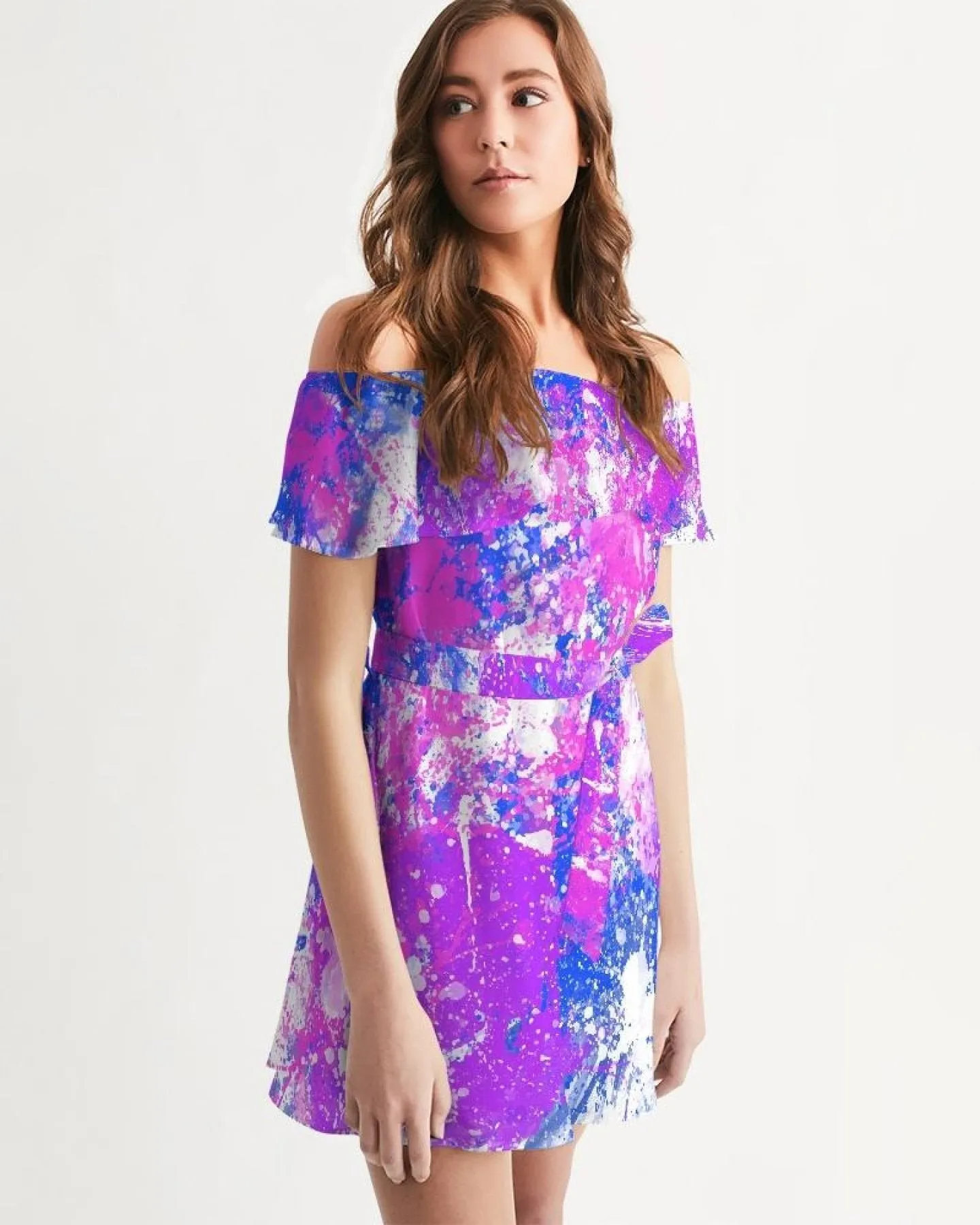 Womens Dresses, Cotton Candy Purple Style Off-Shoulder Dress