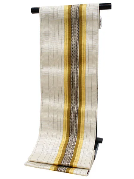 Women's Silk HAKATA-ORI Kimono Nagoya Obi Belt With Tailoring - Beige