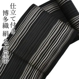 Women's Silk HAKATA-ORI Kimono Nagoya Obi Belt With Tailoring - Black