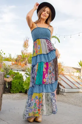 YT - LONG SPAGHETTI PATCH WORK DRESS